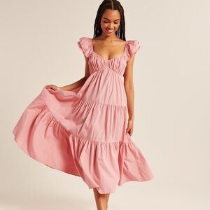 Abercrombie and Fitch ruffle Sleeve Poplin Midi Dress